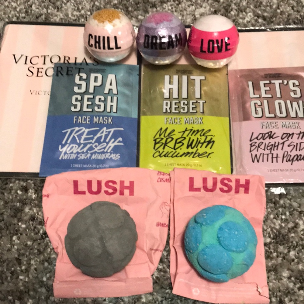 TRADE -LUSH & VICTORIA SECRET BATH BOMB, MASKS SET